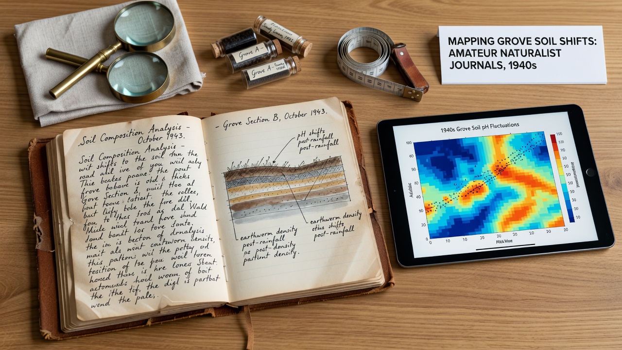 Map overlay showing soil composition changes derived from 1940s journals compared with contemporary surveys in the Grove area